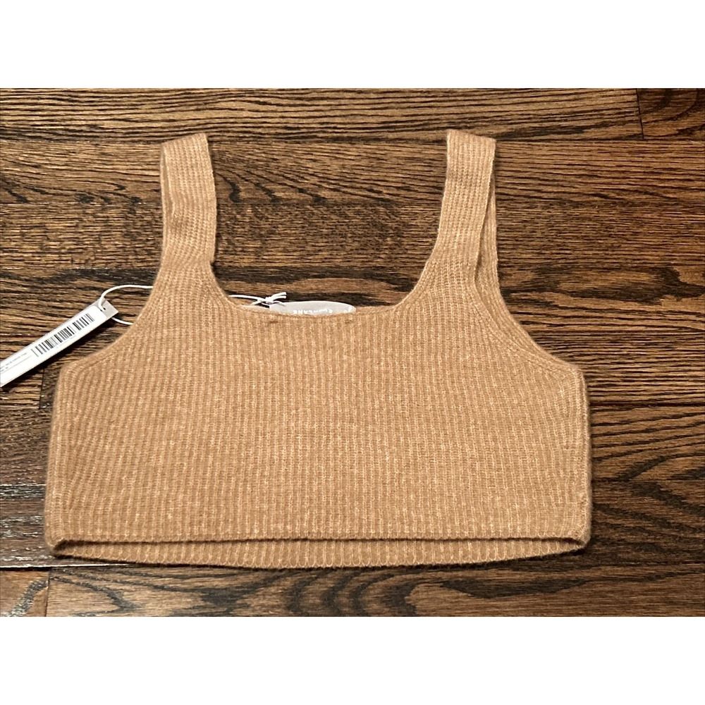 Everlane Womens M The Cozy Stretch Tank Cropped Wool Blend Fuzzy Knit Camel NWT
